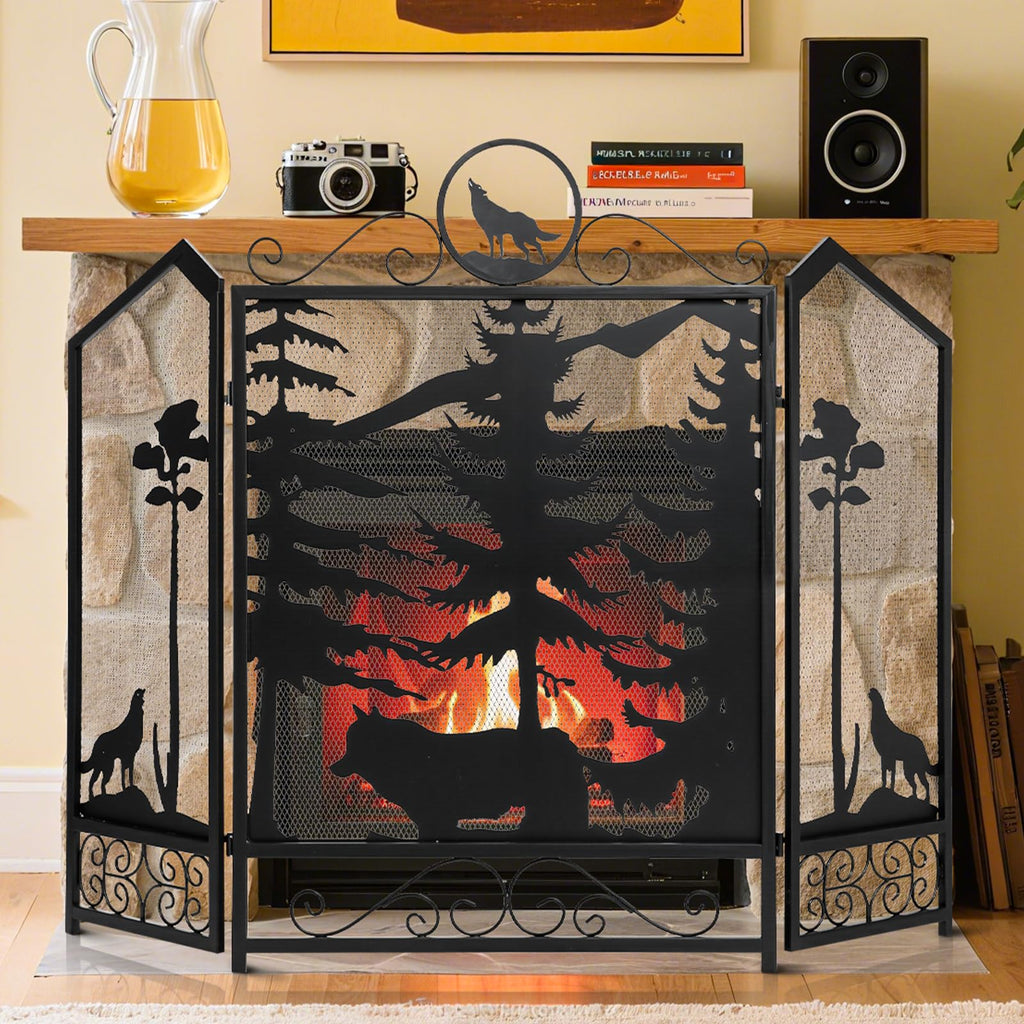 Black 3 Panel Fireplace Screen A6969