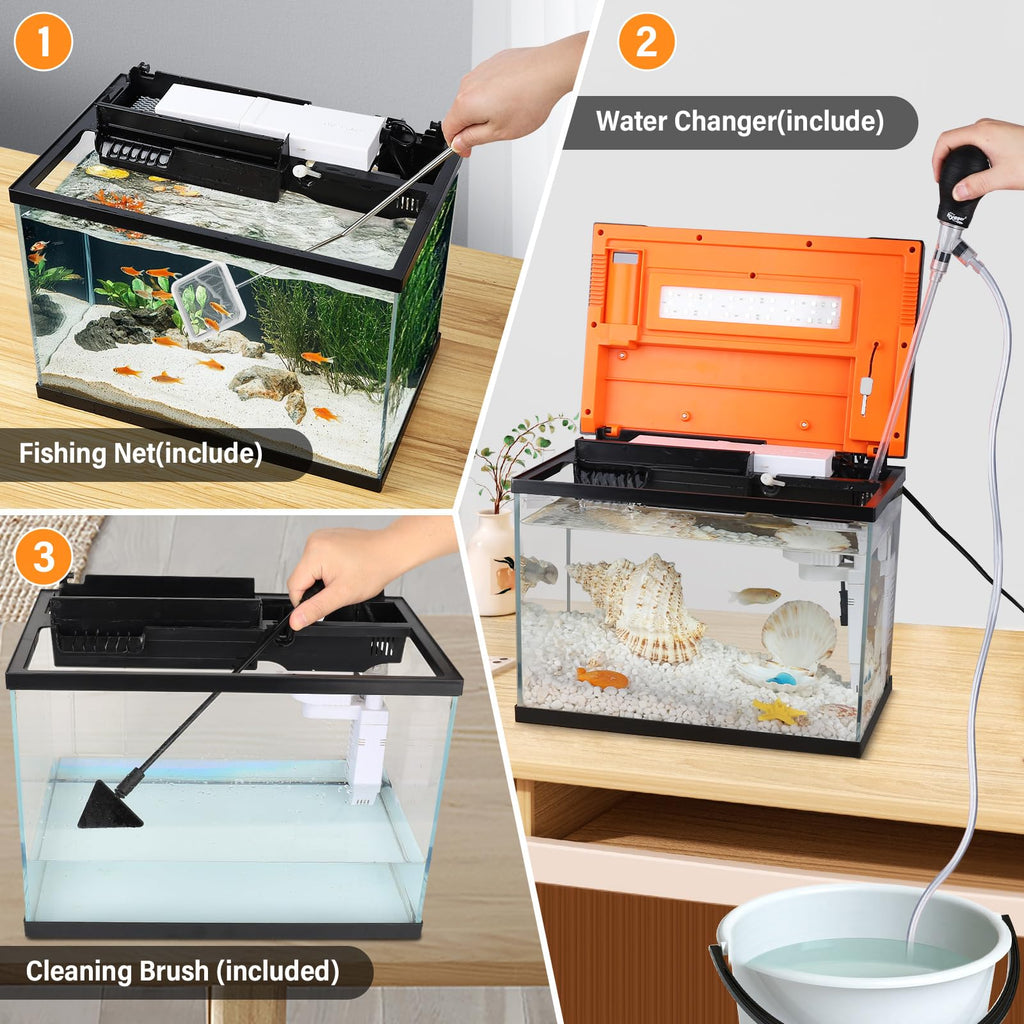 10 Gallon Glass Aquarium Starter Kit with Light Heater Pump Filter J207