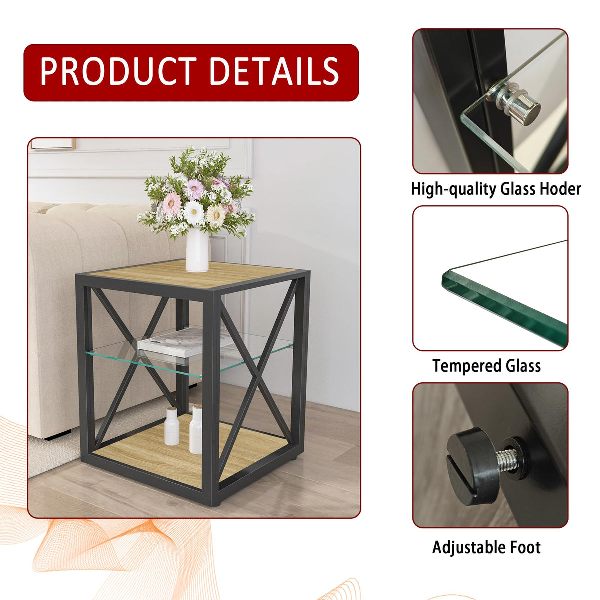 End Table Set of 2 with 3-Tier Storage Shelf U837452