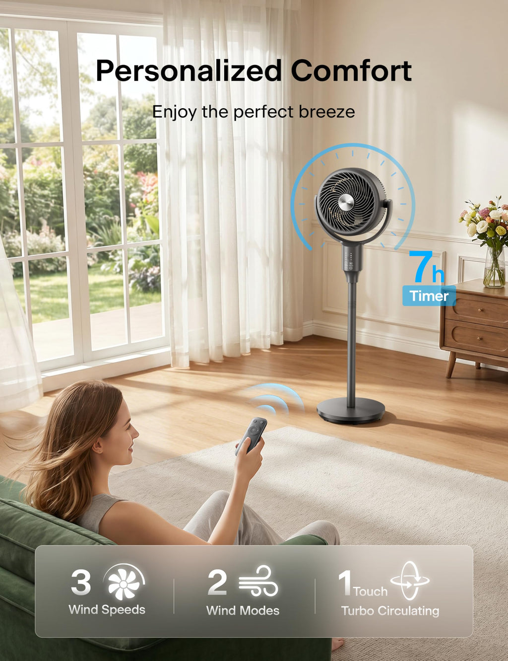 Grey Air Circulator Fan with Remote Y45007