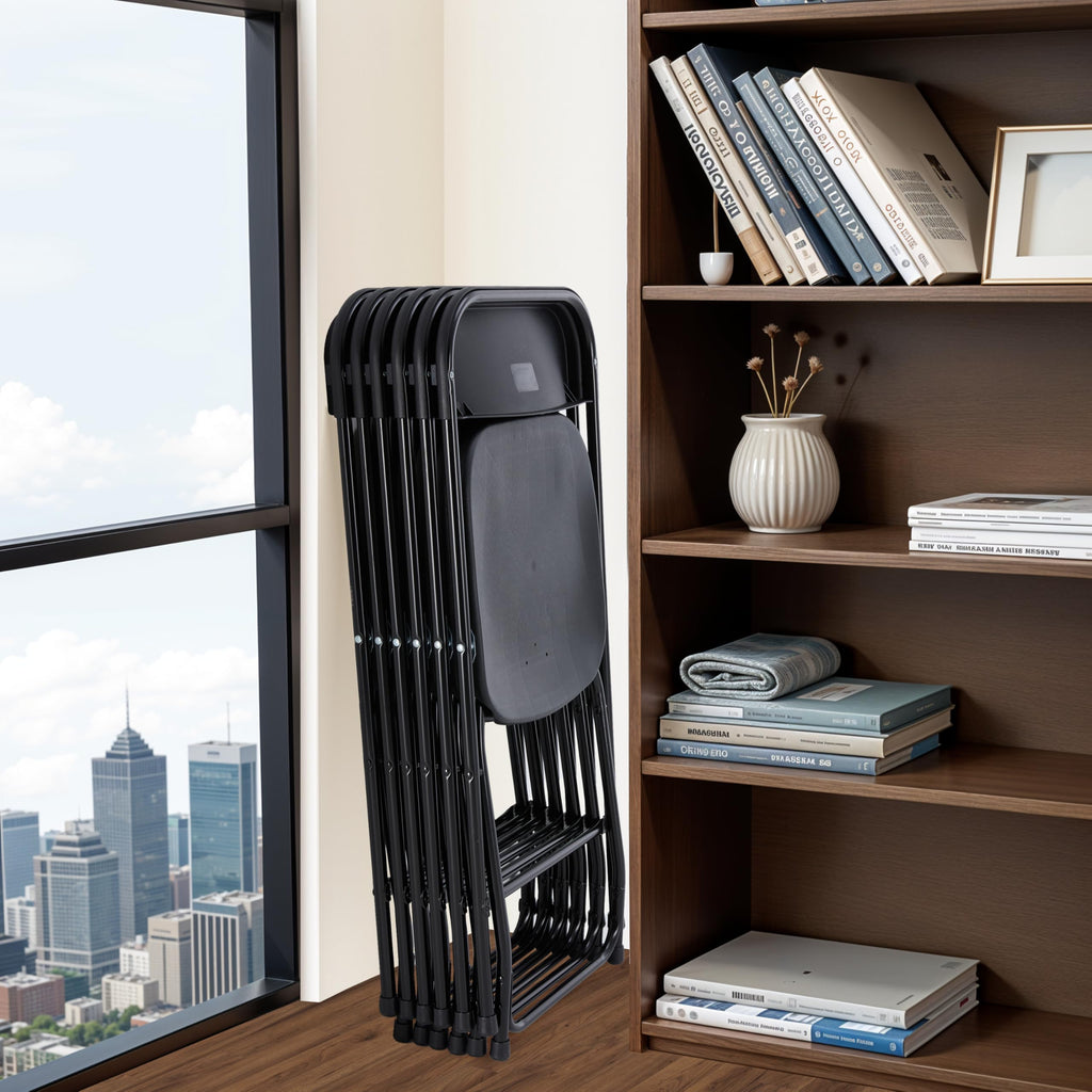 10 Pcs Black Plastic Folding Chair with Metal Frame Y362