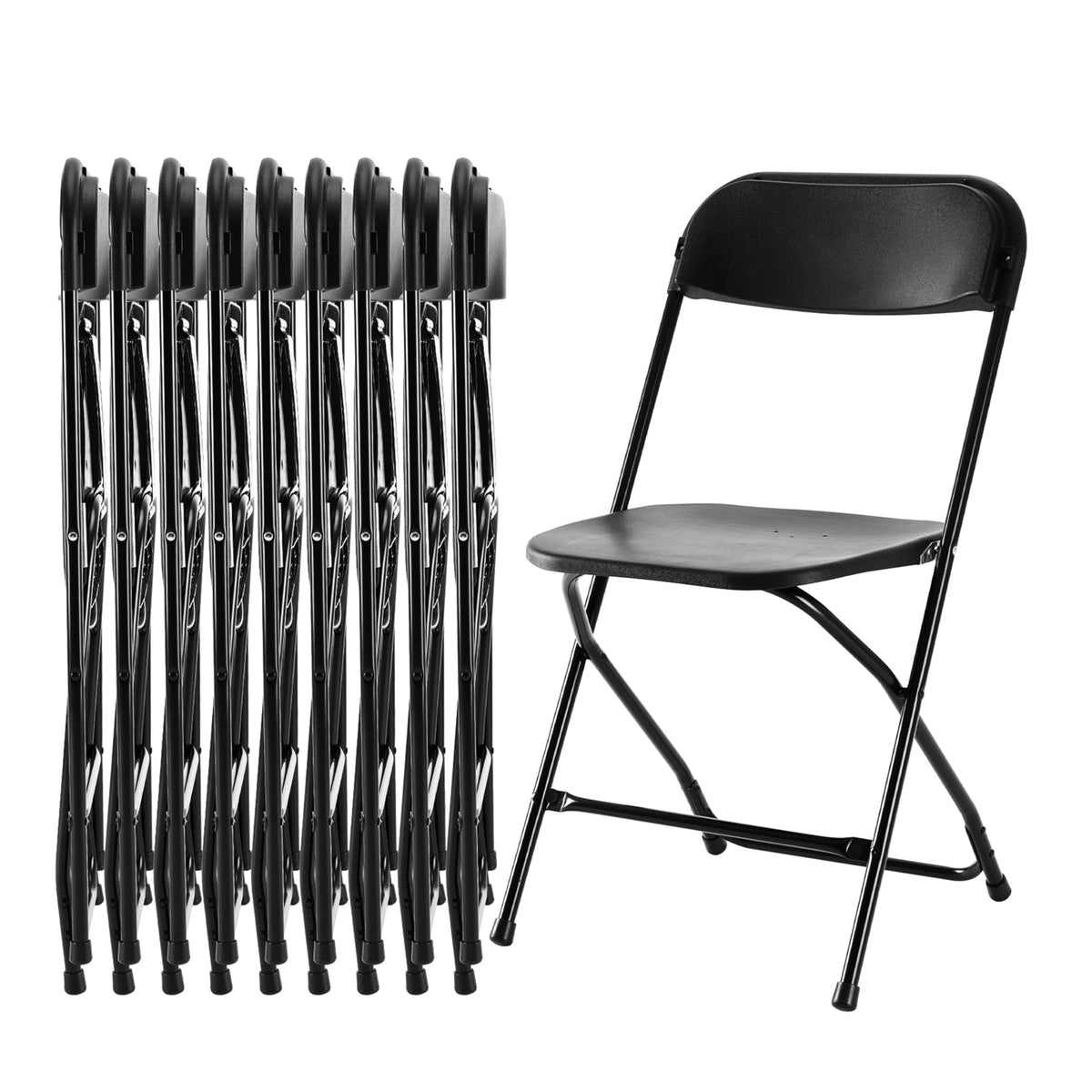 10 Pcs Black Plastic Folding Chair with Metal Frame Y362