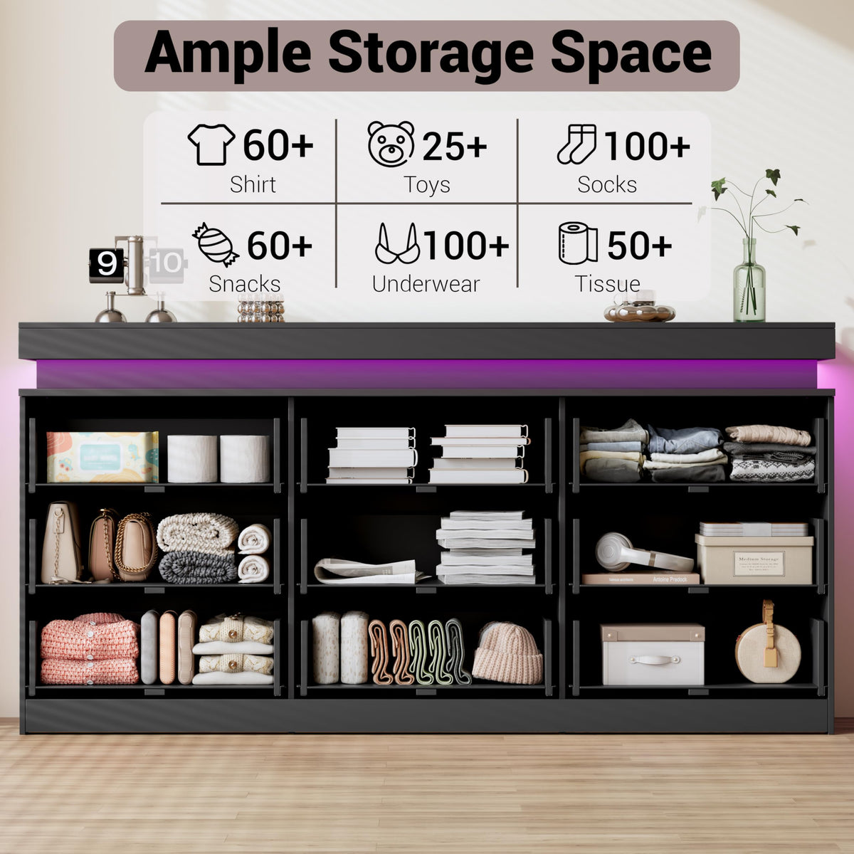 Black 9 Drawer Wood Dresser F27136