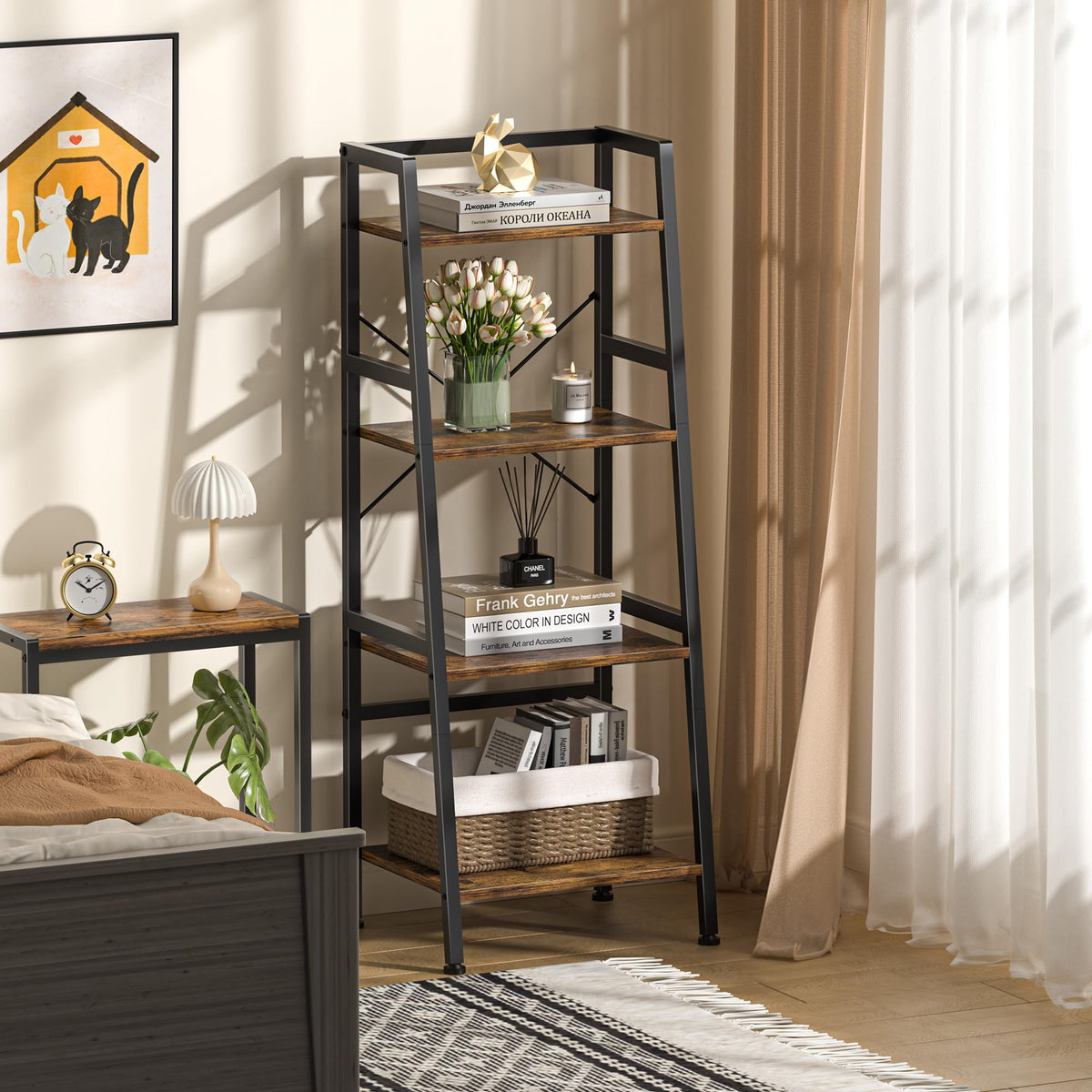 4-Tier Industrial Bookshelf with Steel Frame A7577