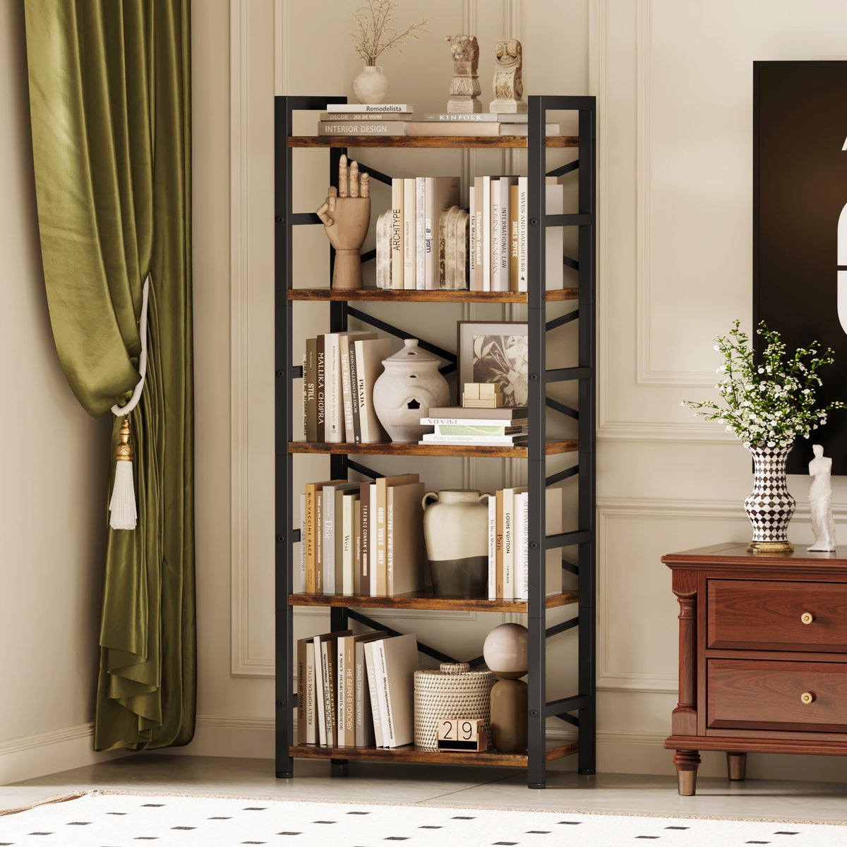 5 Tier Wood and Metal Bookshelf G5938