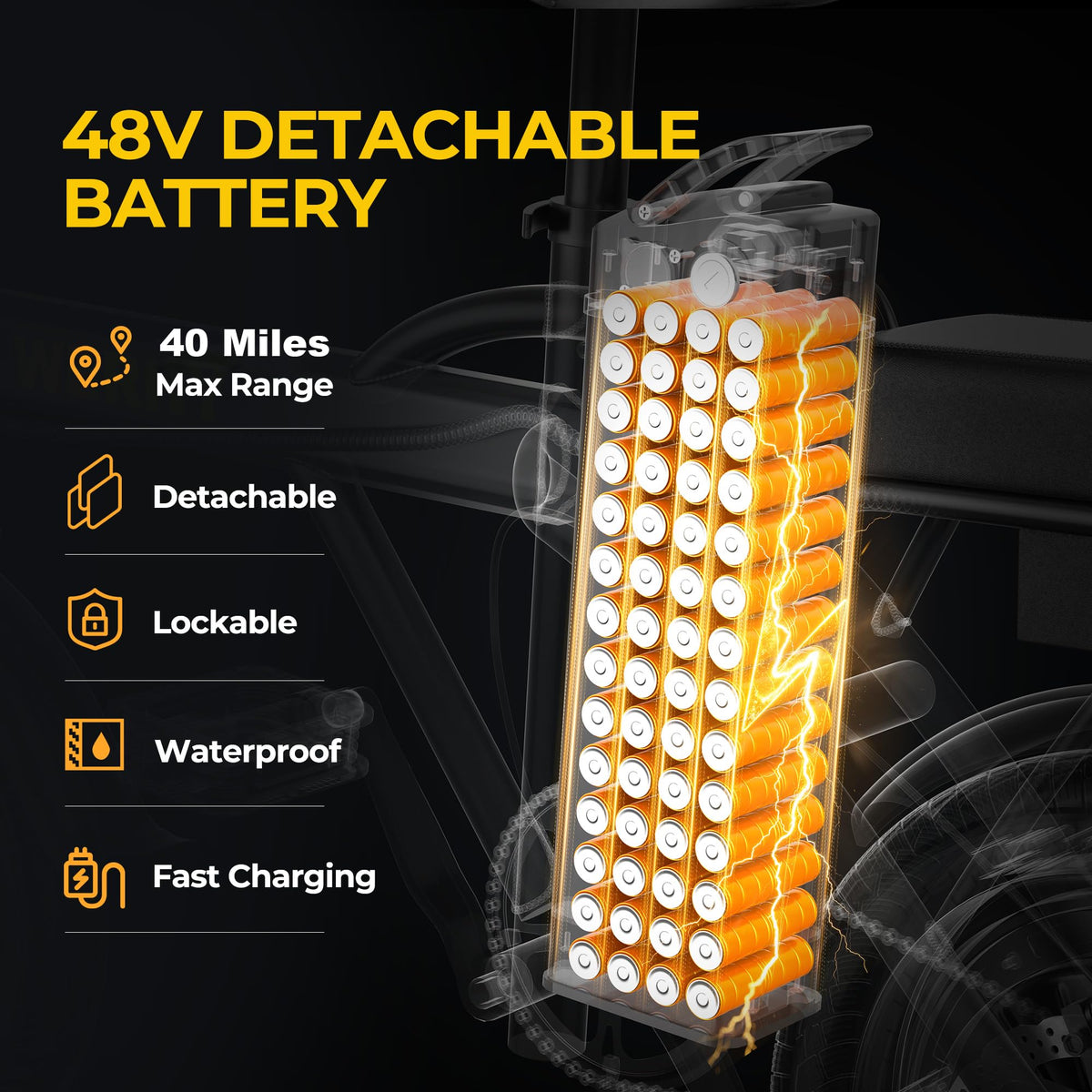 750W Peak Foldable Electric Bike with 48V Removable Battery Z884992