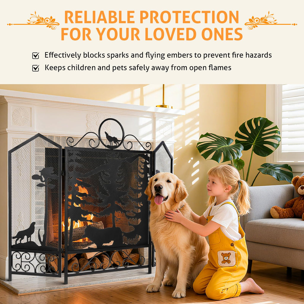 Black 3 Panel Fireplace Screen A6969