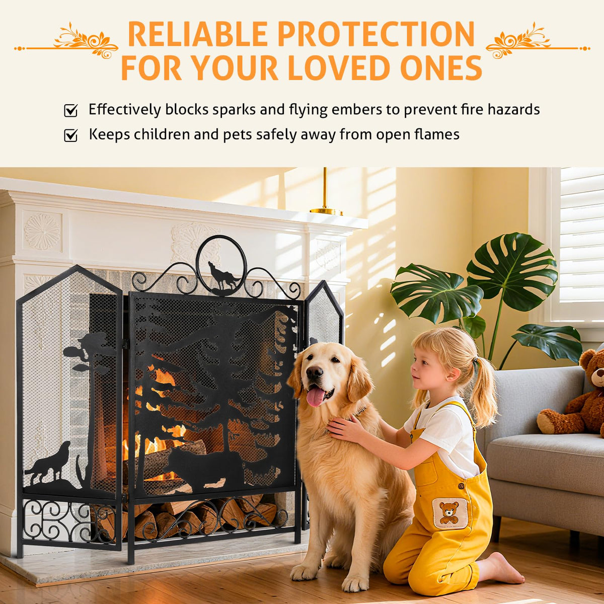 Black 3 Panel Fireplace Screen A6969