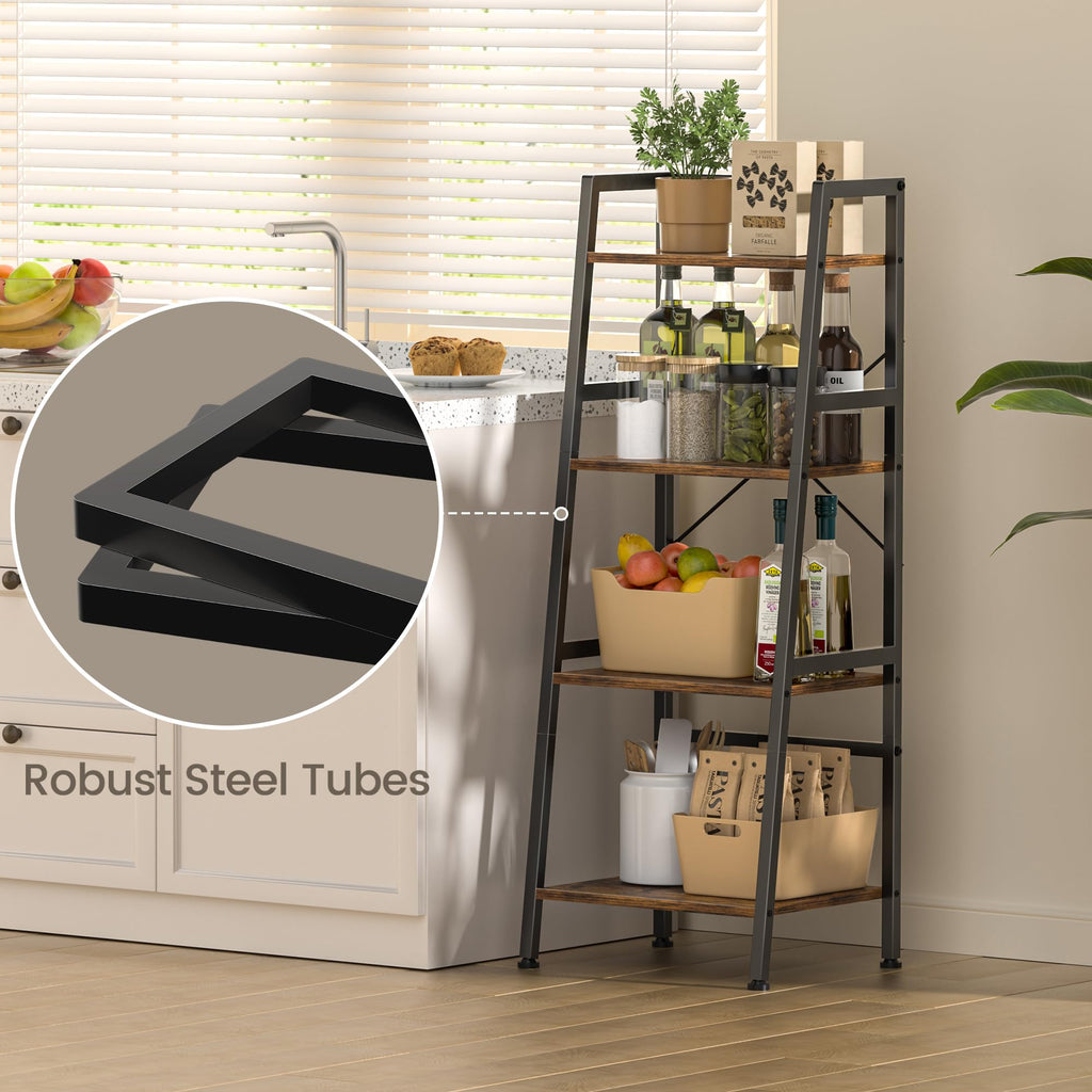 4-Tier Industrial Bookshelf with Steel Frame A7577