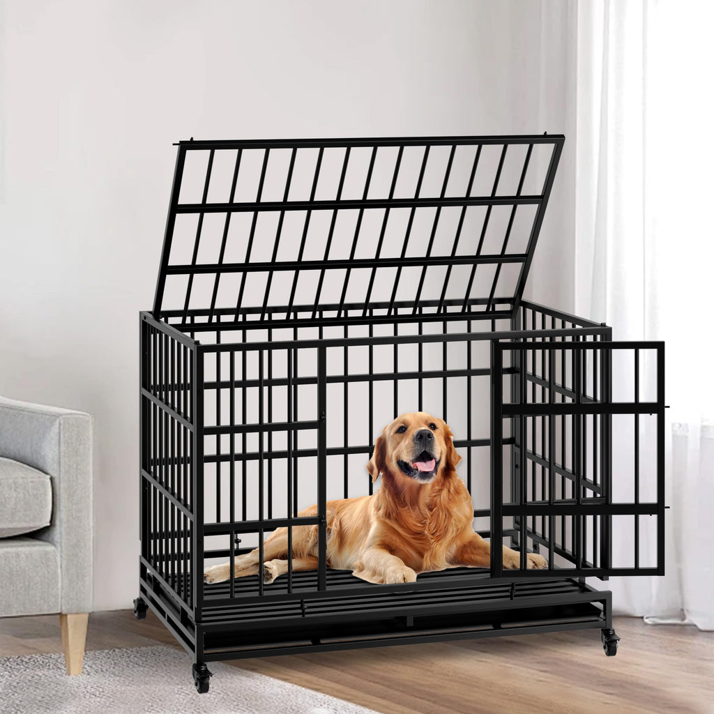 48 Inch Heavy Duty Collapsible Metal Dog Crate with Wheels G9999