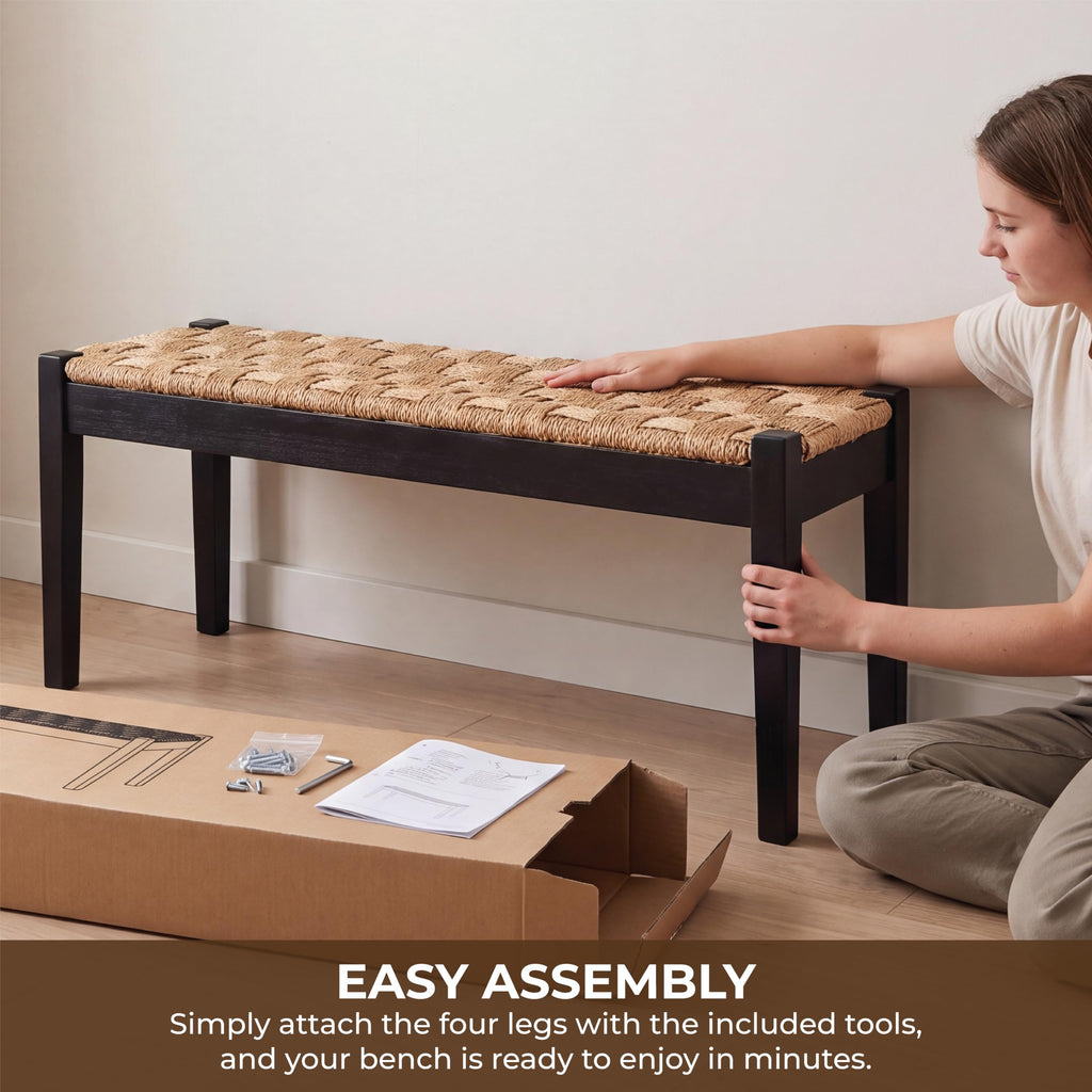 46-Inch Acacia Wood Entryway Bench with Woven Seagrass Seat Q32628