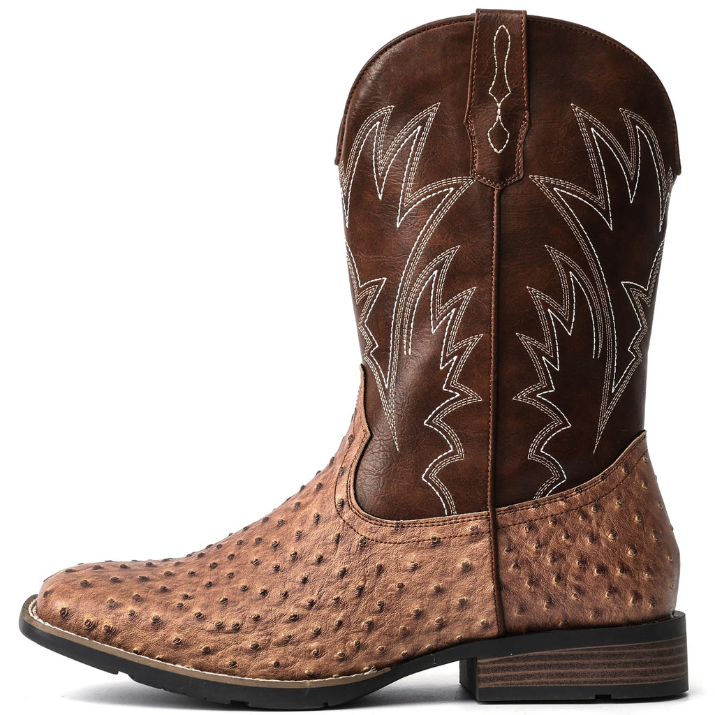 Cowboy Boots for Men Western Ostrich Embroidered Pull On Boots J11184