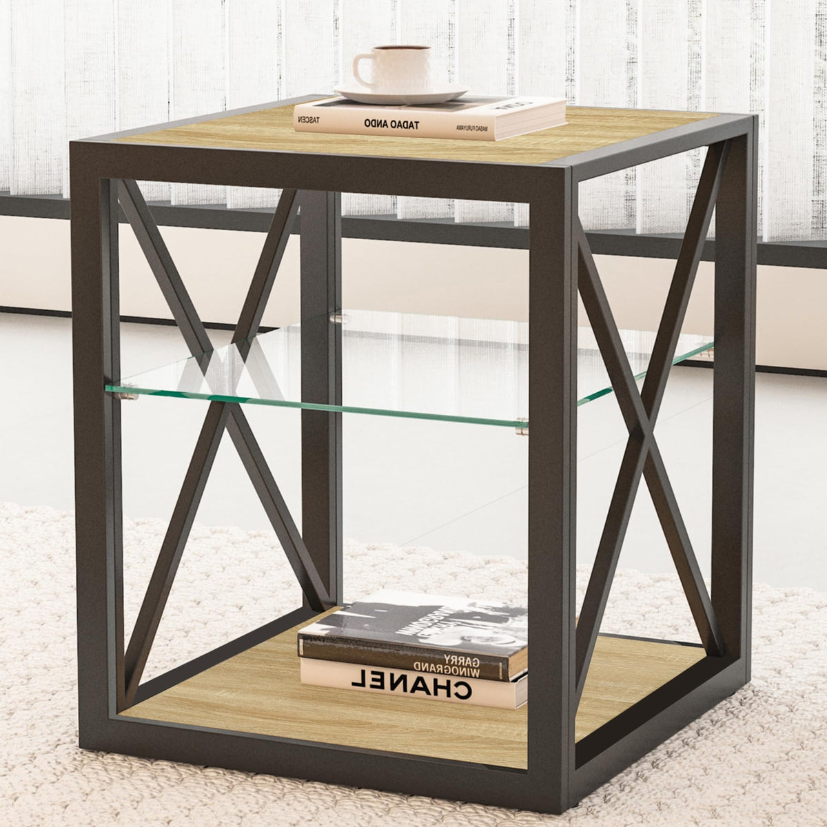 End Table Set of 2 with 3-Tier Storage Shelf U837452