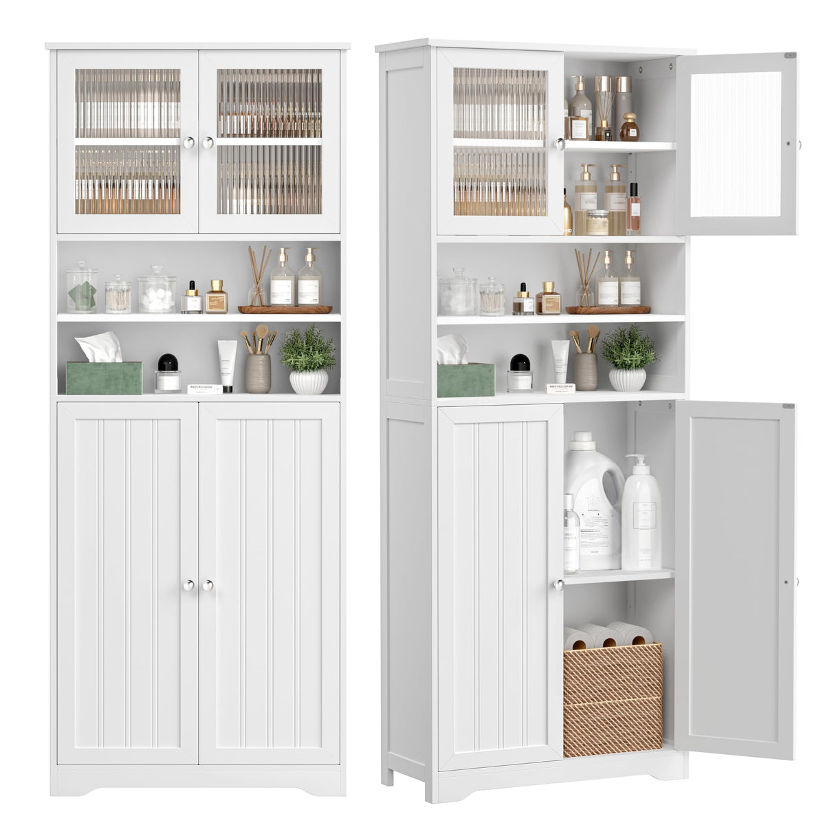 66.9" H Tall White Bathroom Storage Cabinet M265072