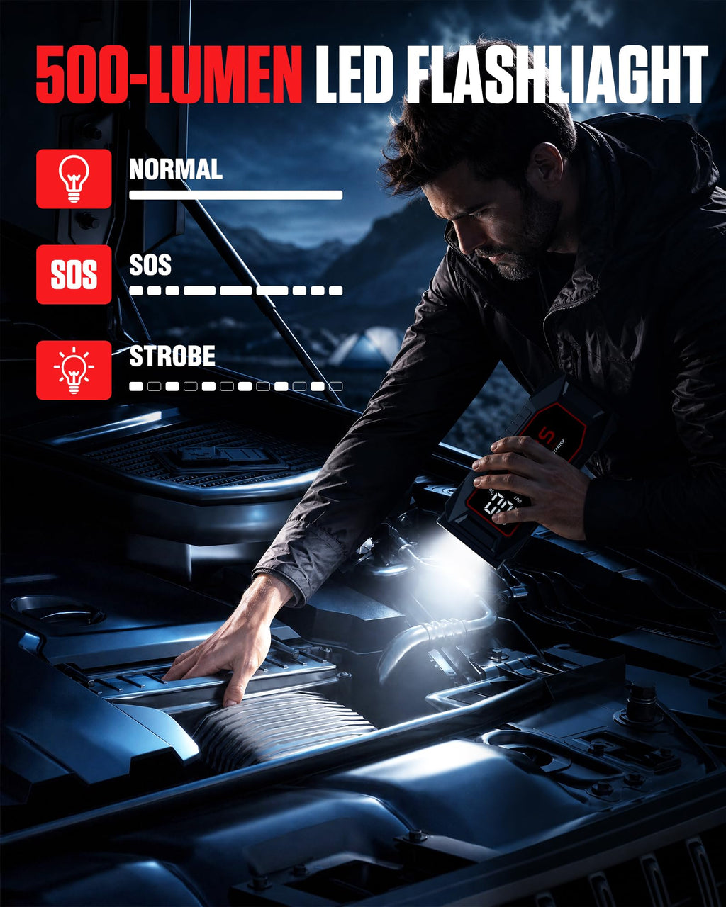 5000A Peak 12V Portable Jump Starter with 3.0" LCD Display Y504