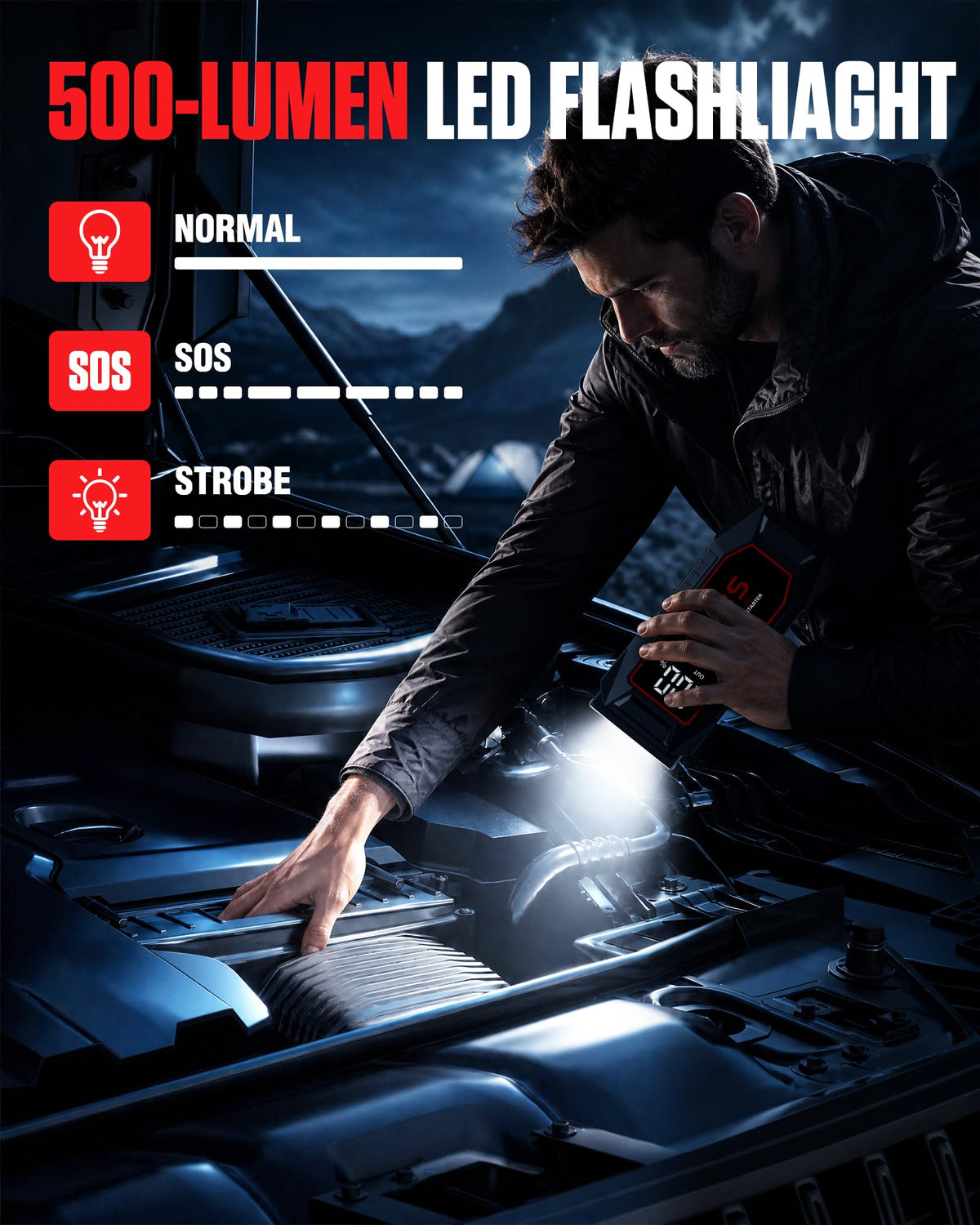 5000A Peak 12V Portable Jump Starter with 3.0" LCD Display Y504