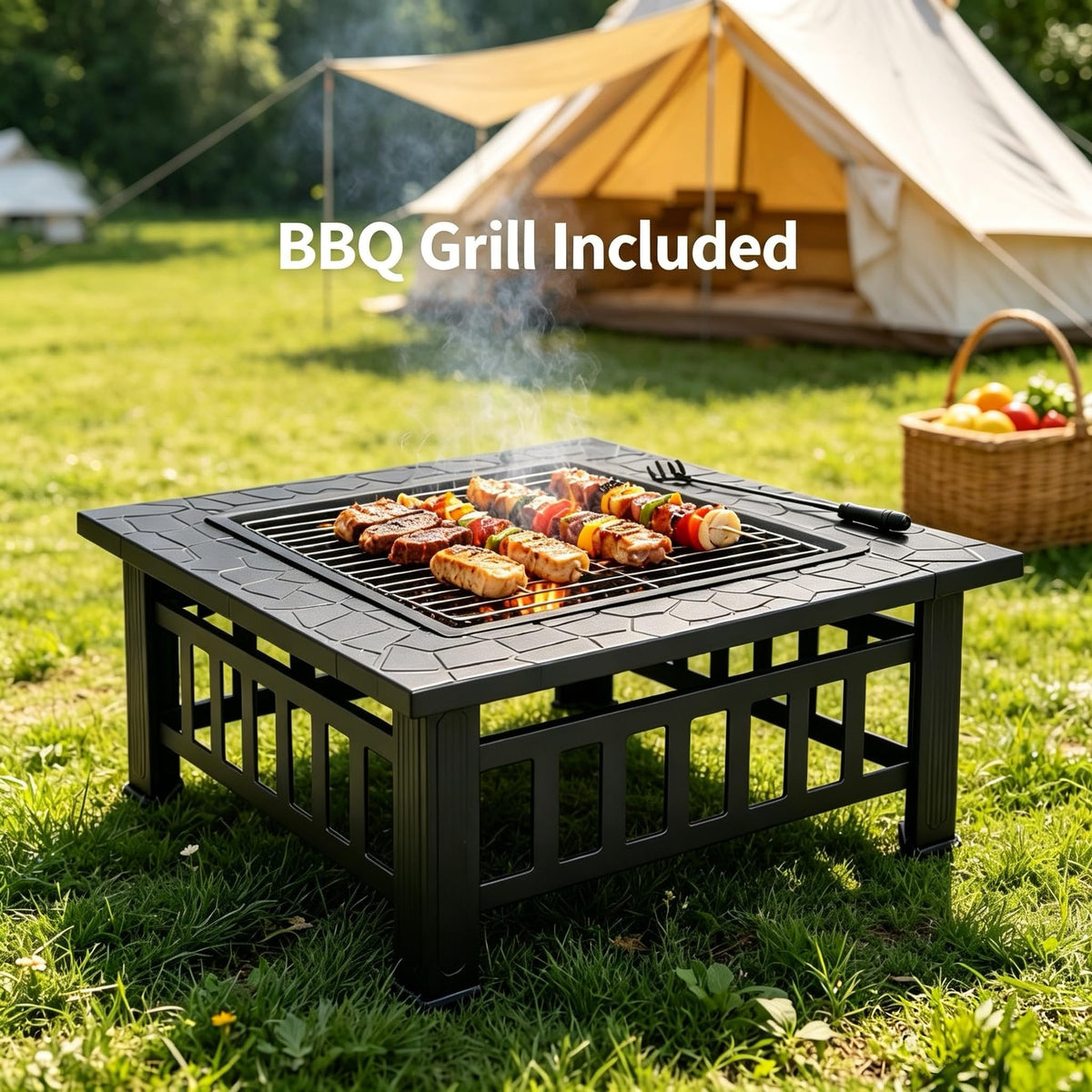32" Square Metal Wood Burning Fire Pit Table B380404