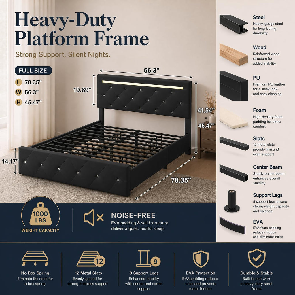 Full Upholstered Bed Frame with 4 Storage Drawers & Headboard X71484