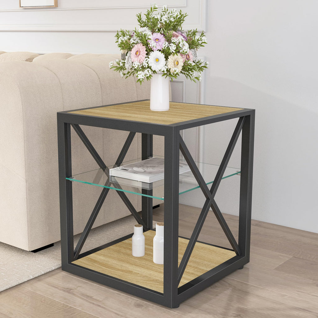 End Table Set of 2 with 3-Tier Storage Shelf U837452