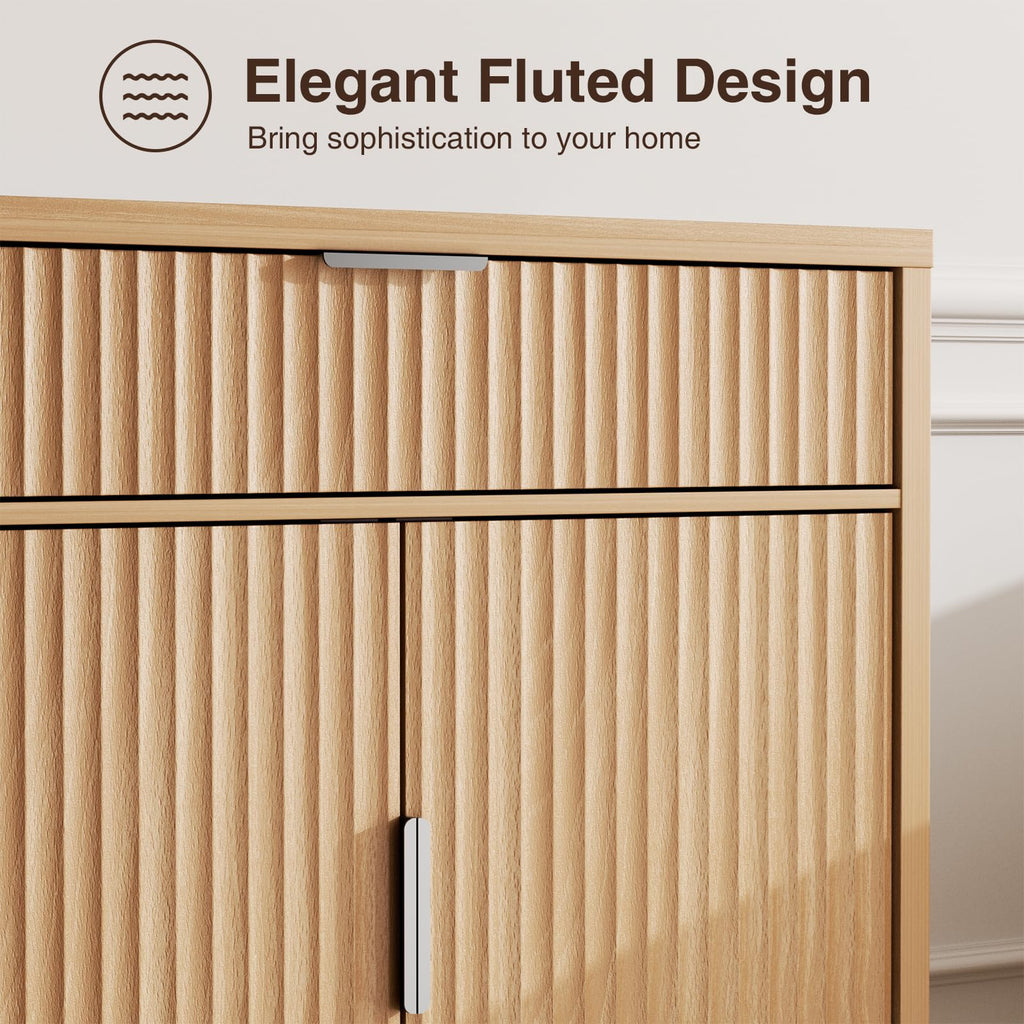 32" Fluted Oak Sideboard Buffet Cabinet with Storage J10665