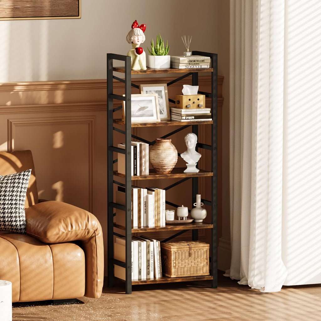 5 Tier Wood and Metal Bookshelf G5938
