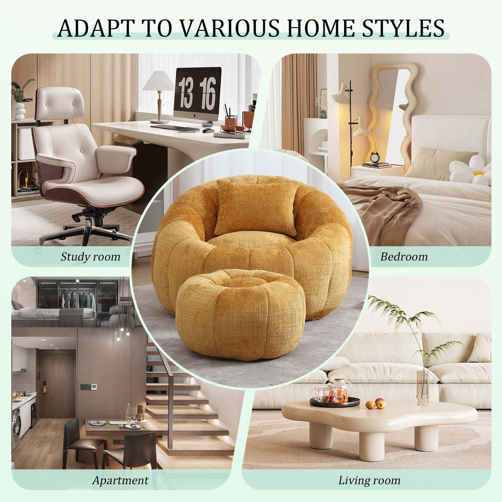 Yellow Memory Foam Bean Bag Chair with Ottoman Q7074