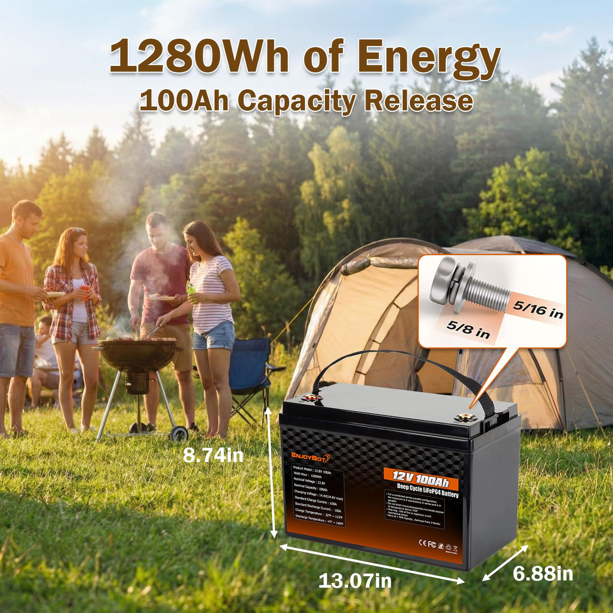 12V 100Ah LiFePO4 Lithium Battery, 100A BMS Deep Cycle Battery with Low Temp Cut Off, 2 Pack Q834