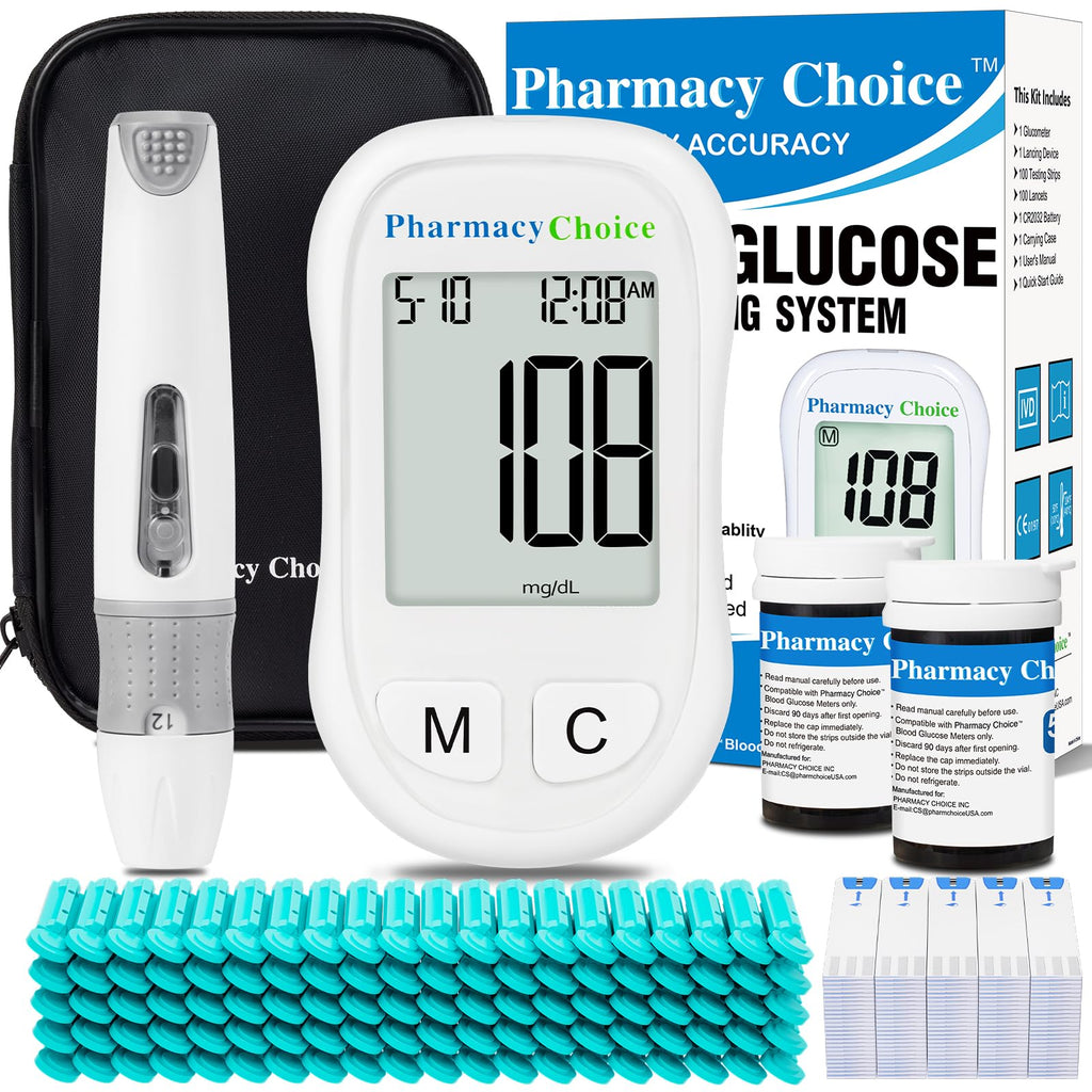 Blood Glucose Monitor Kit, 100 Strips, Meter, Lancing Device J3445