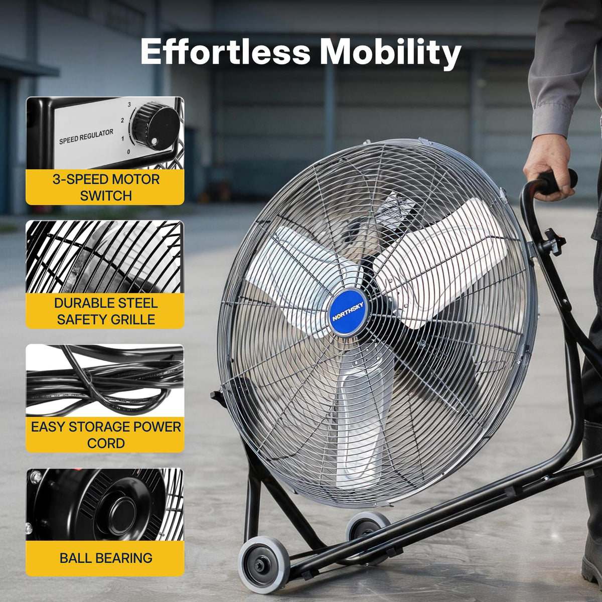 24" High Velocity Industrial Floor Fan, 3-Speed 4950 CFM Metal Fan T329378