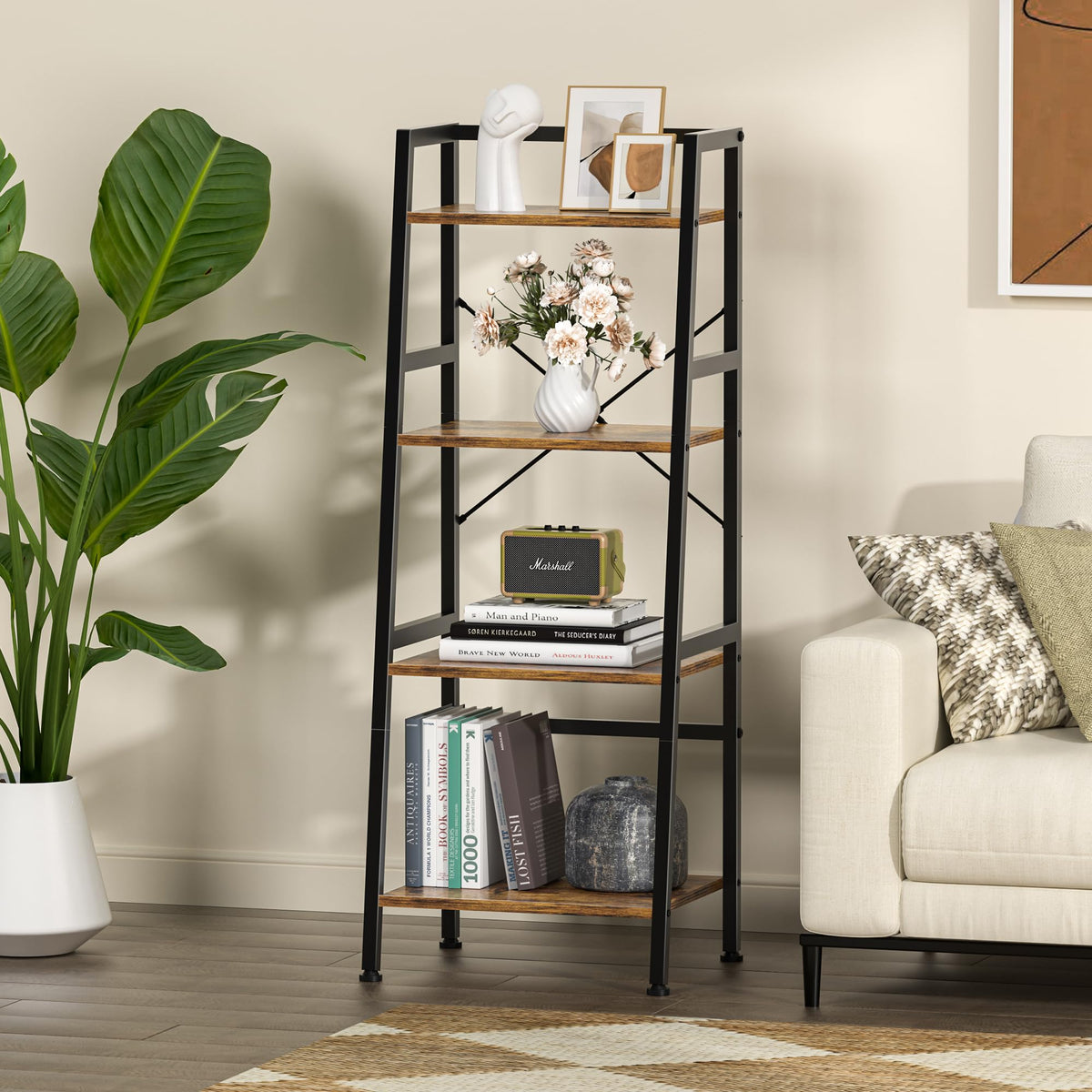 4-Tier Industrial Bookshelf with Steel Frame A7577