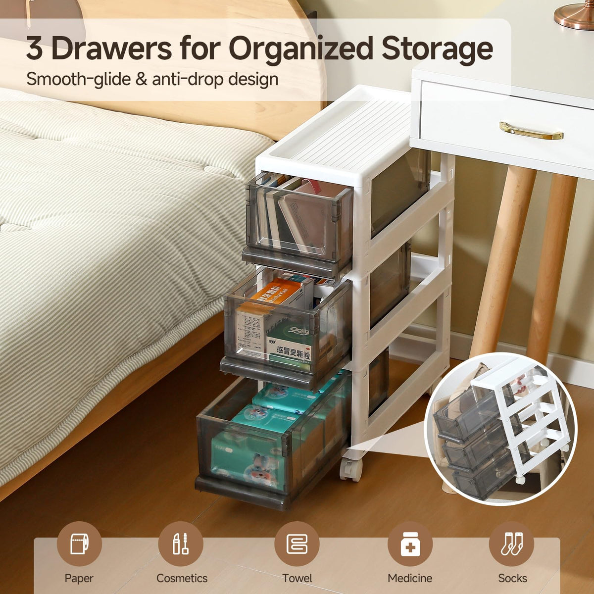 3 Drawer Plastic Storage Organizer with Wheels Z8701