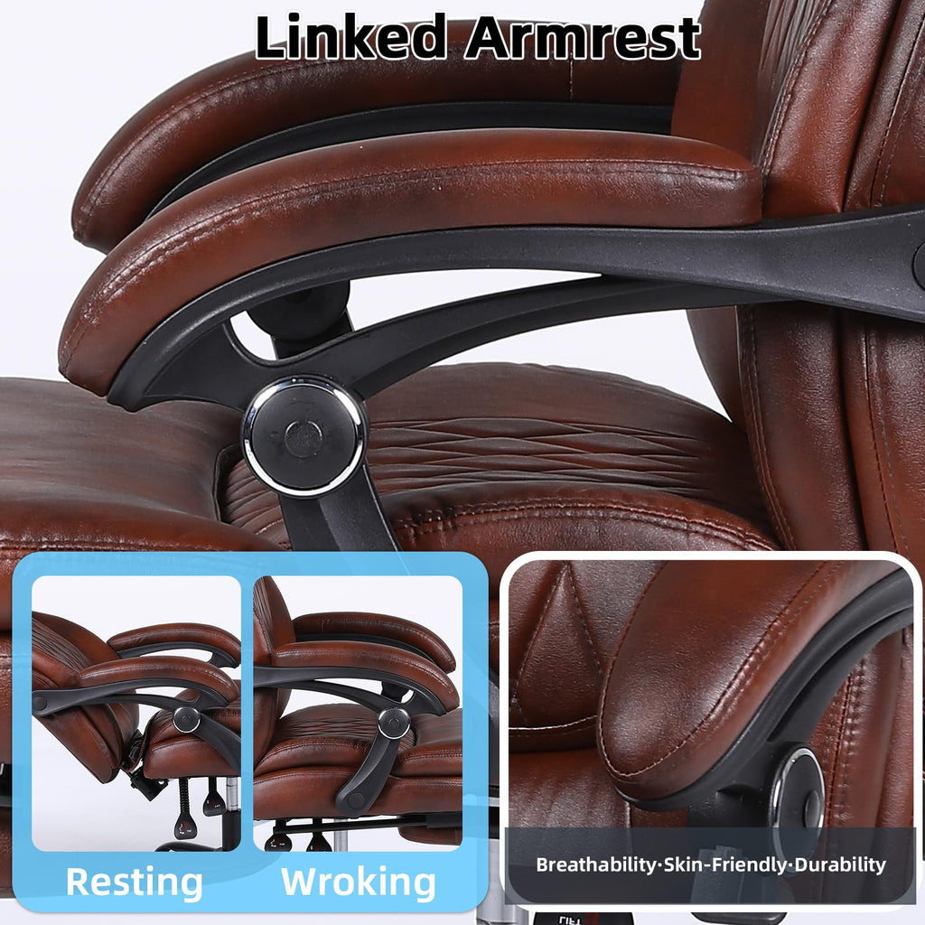 Big and Tall Ergonomic High Back PU Leather Reclining Office Chair with Footrest H5662