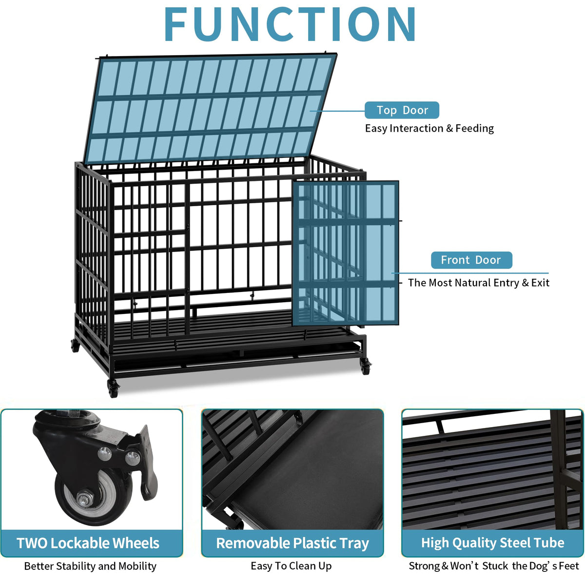 48 Inch Heavy Duty Collapsible Metal Dog Crate with Wheels G9999