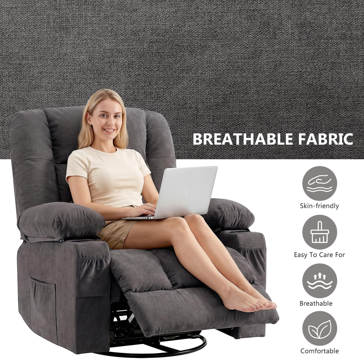 Swivel Rocker Recliner Chair with Massage and Heat J628657