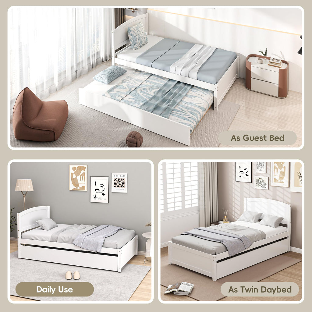 White Twin Trundle Bed with Headboard Z446