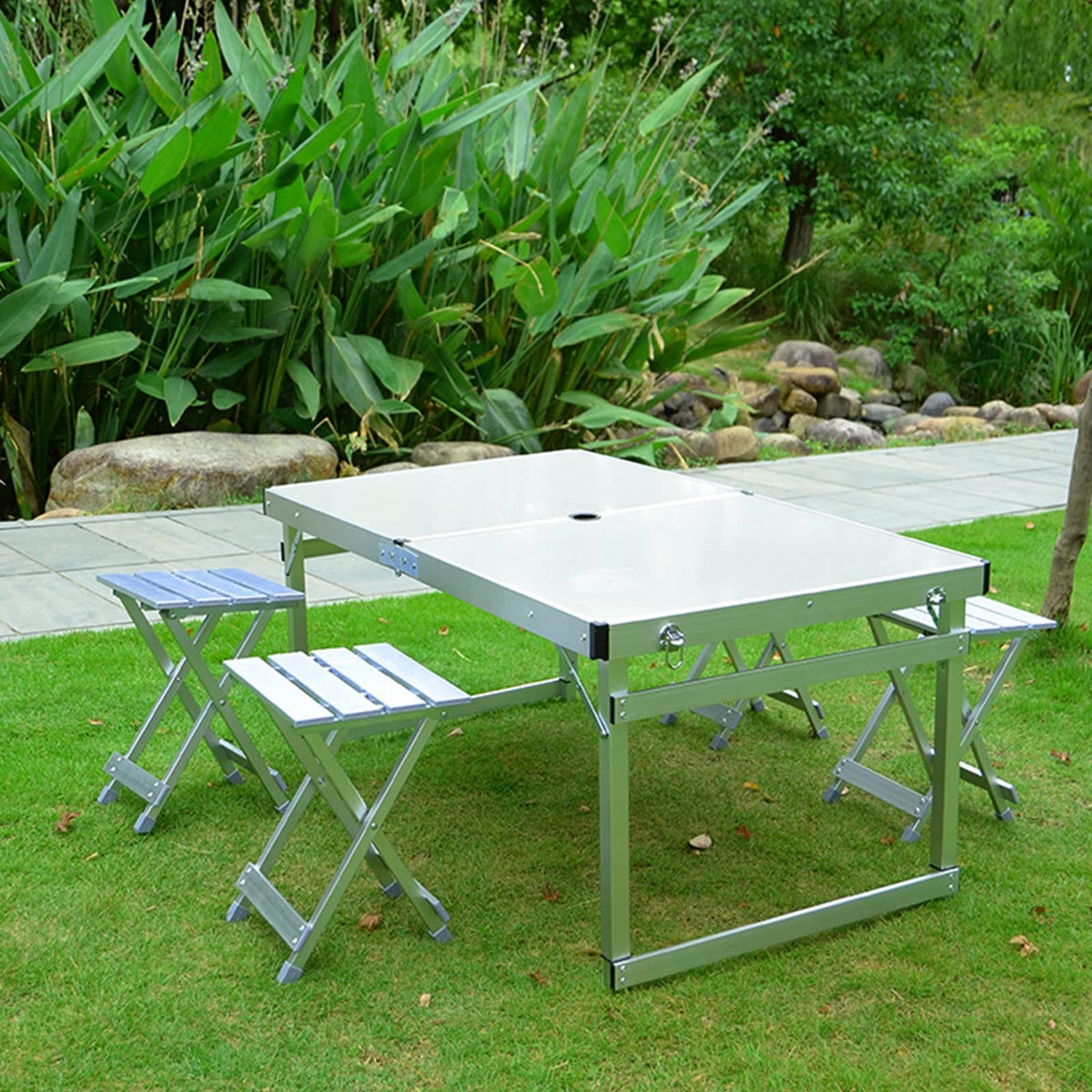 Portable Adjustable Height Aluminum Alloy Camping Table with 4 Stools T85727