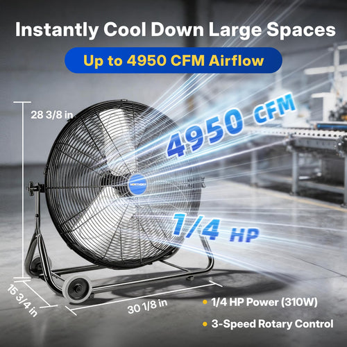 24" High Velocity Industrial Floor Fan, 3-Speed 4950 CFM Metal Fan T329378