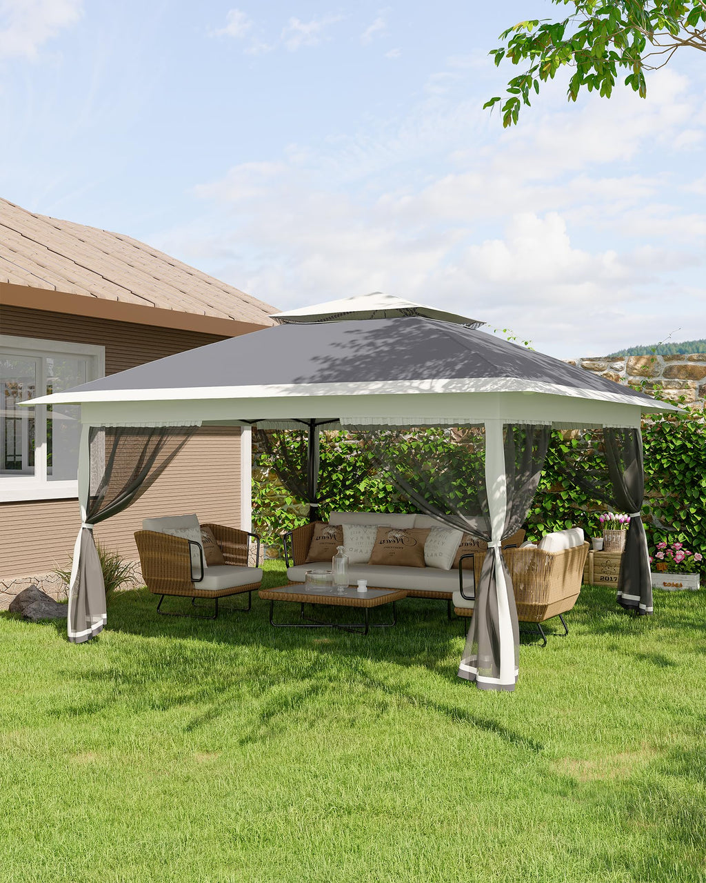 13x13FT Pop Up Gazebo with Mosquito Netting, Grey V978