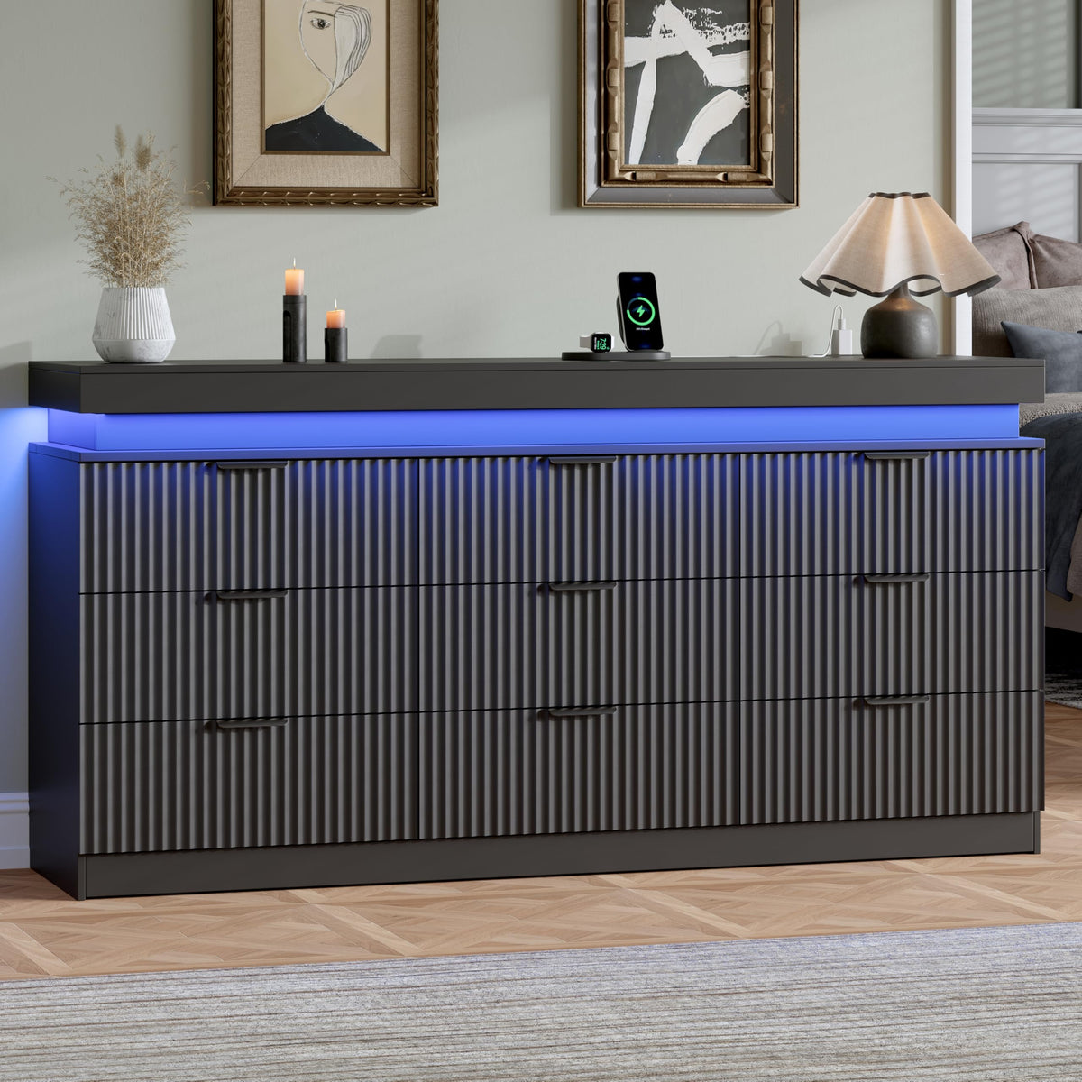 Black 9 Drawer Wood Dresser F27136
