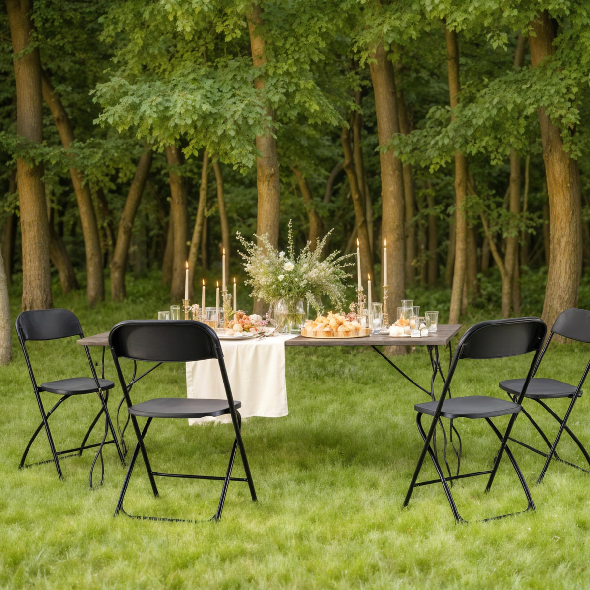 10 Pcs Black Plastic Folding Chair with Metal Frame Y362