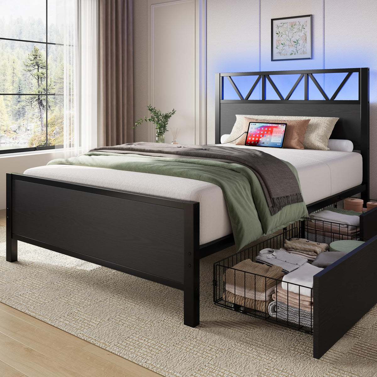 Twin XL Bed Frame with 2 Storage Drawers B928040