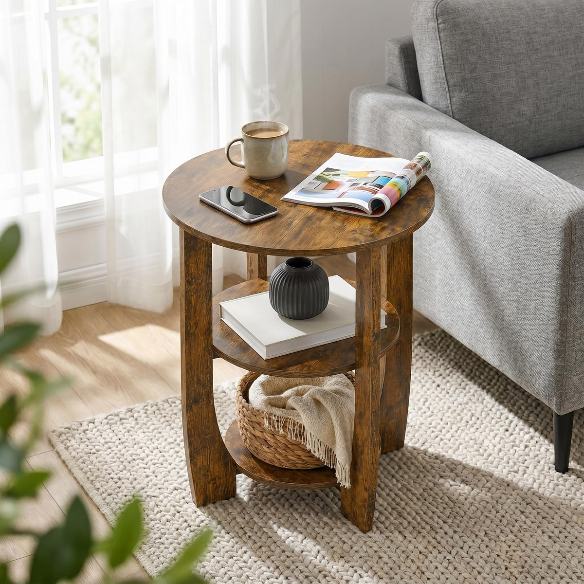 Rustic Brown 19.7 inch Round Side Table Z377