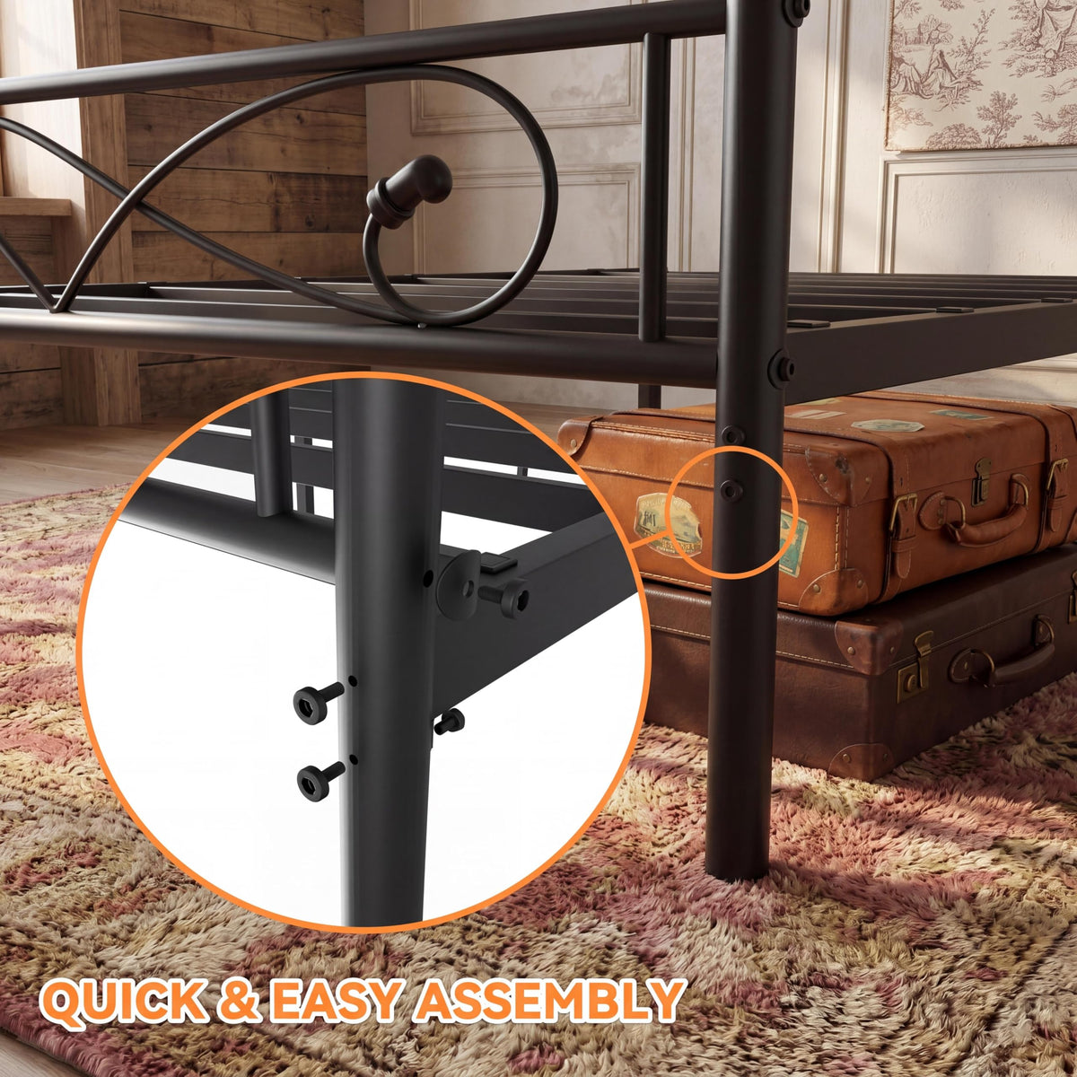 Full Size Metal Platform Bed with Under Storage P2458