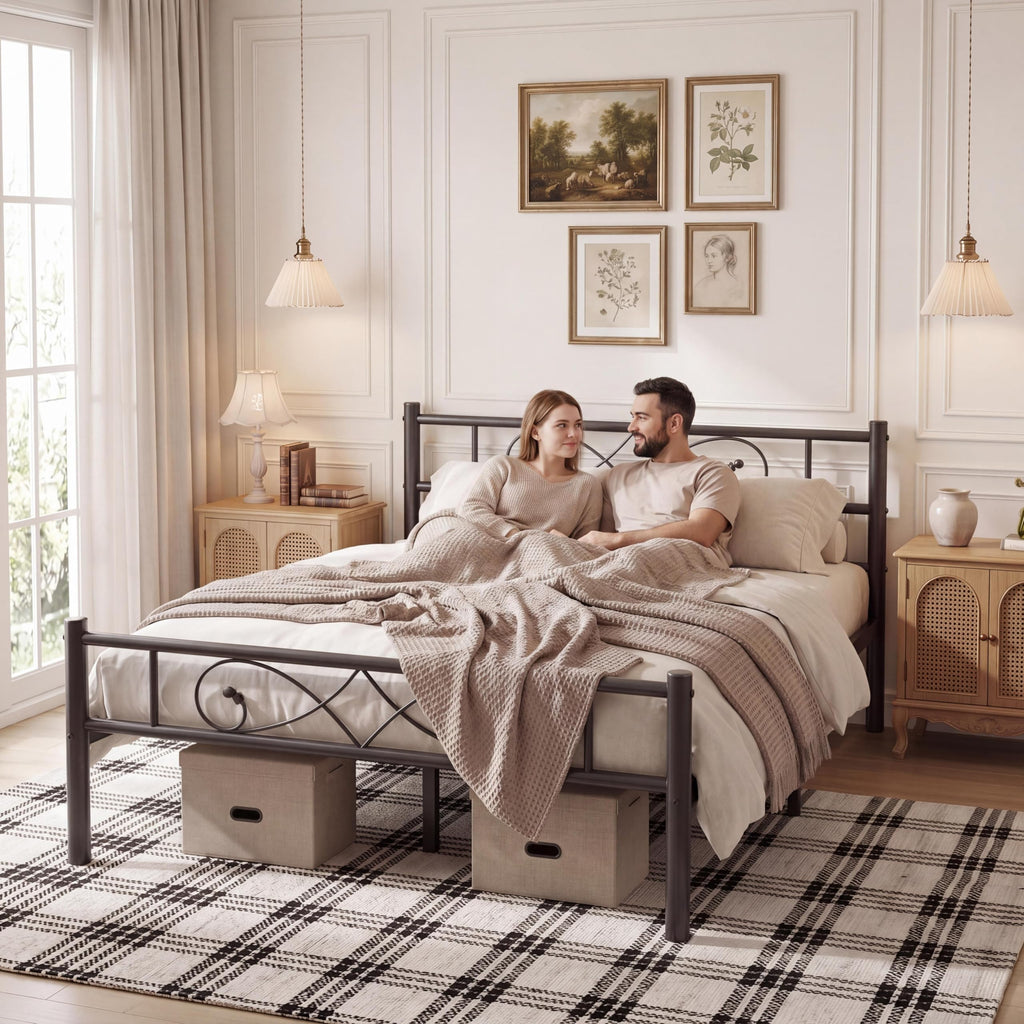 Full Size Metal Platform Bed with Under Storage P2458