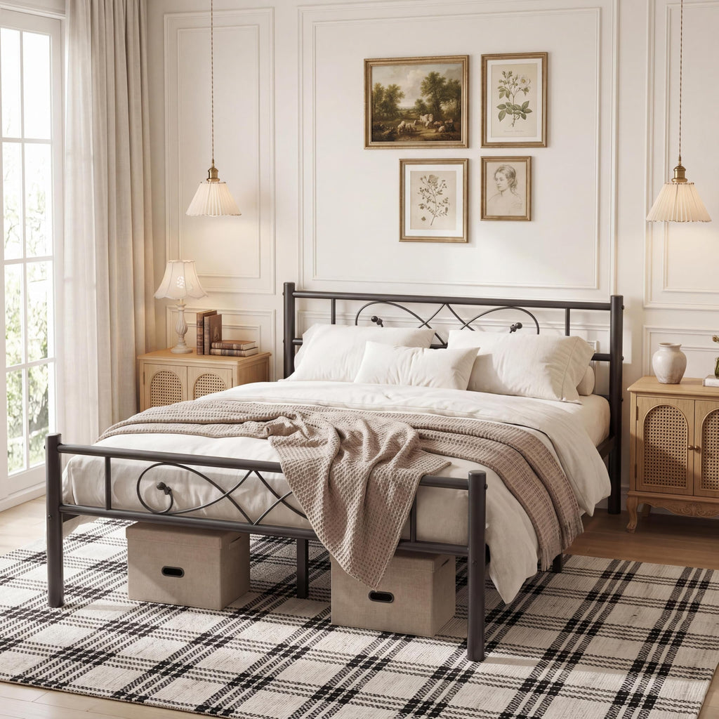 Full Size Metal Platform Bed with Under Storage P2458
