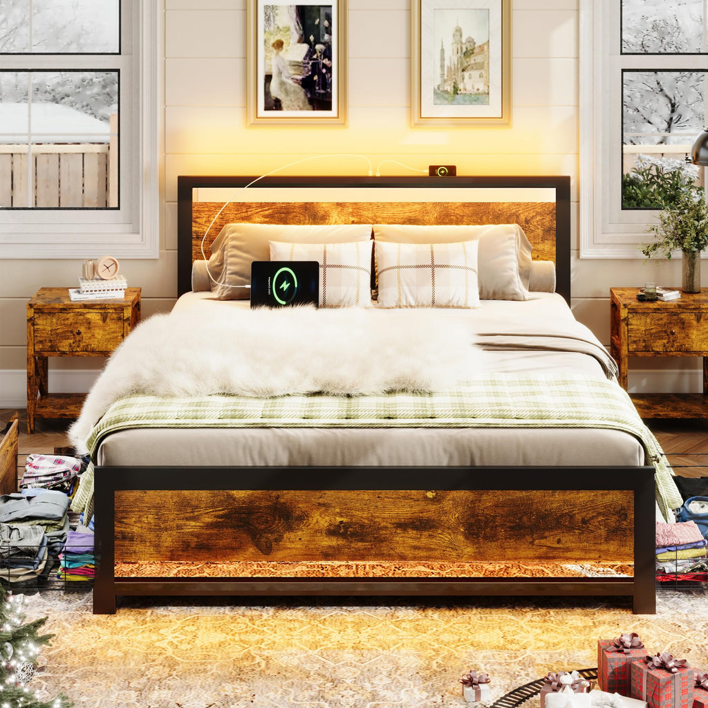 King Size Wood Bed Frame with 4 Storage Drawers J814240