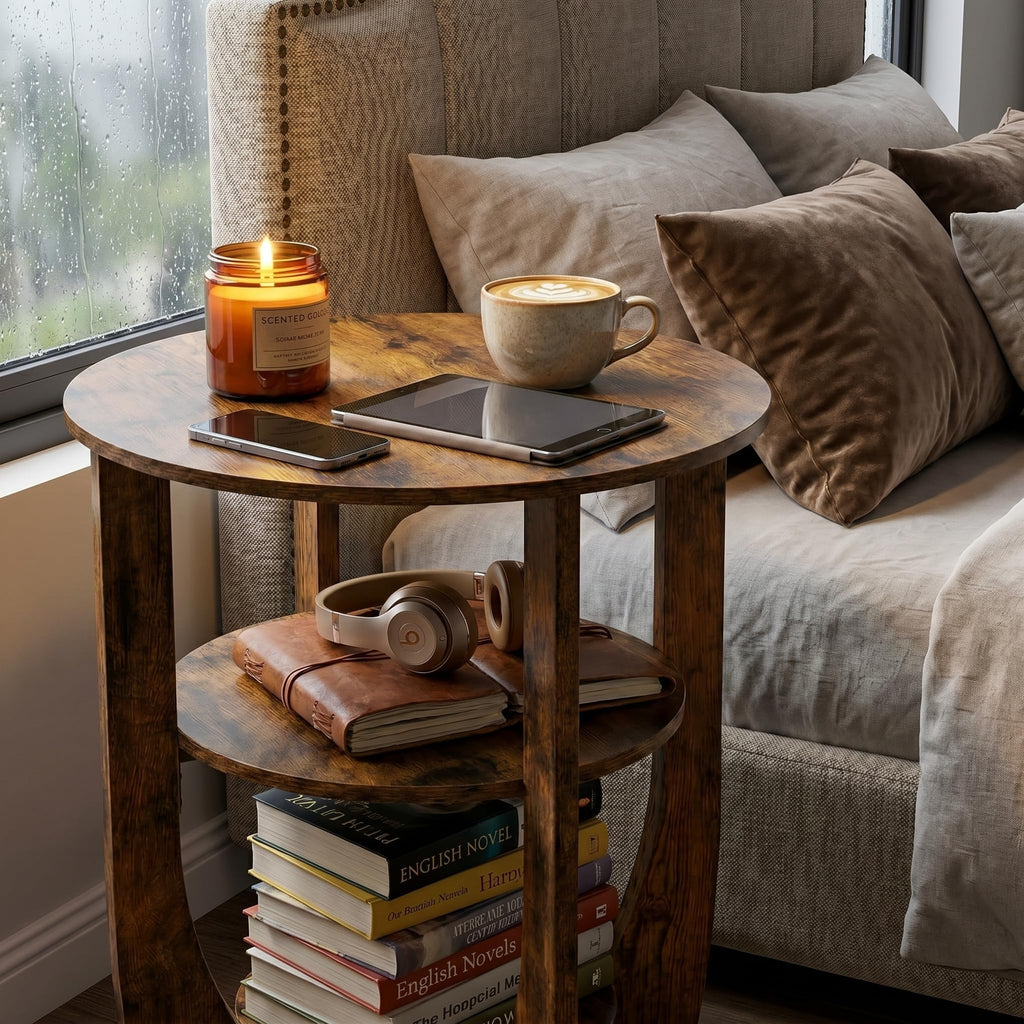 Rustic Brown 19.7 inch Round Side Table Z377