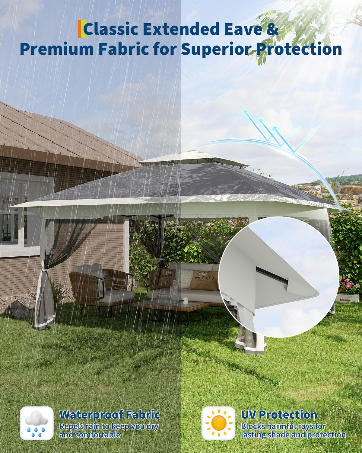 13x13FT Pop Up Gazebo with Mosquito Netting, Grey V978