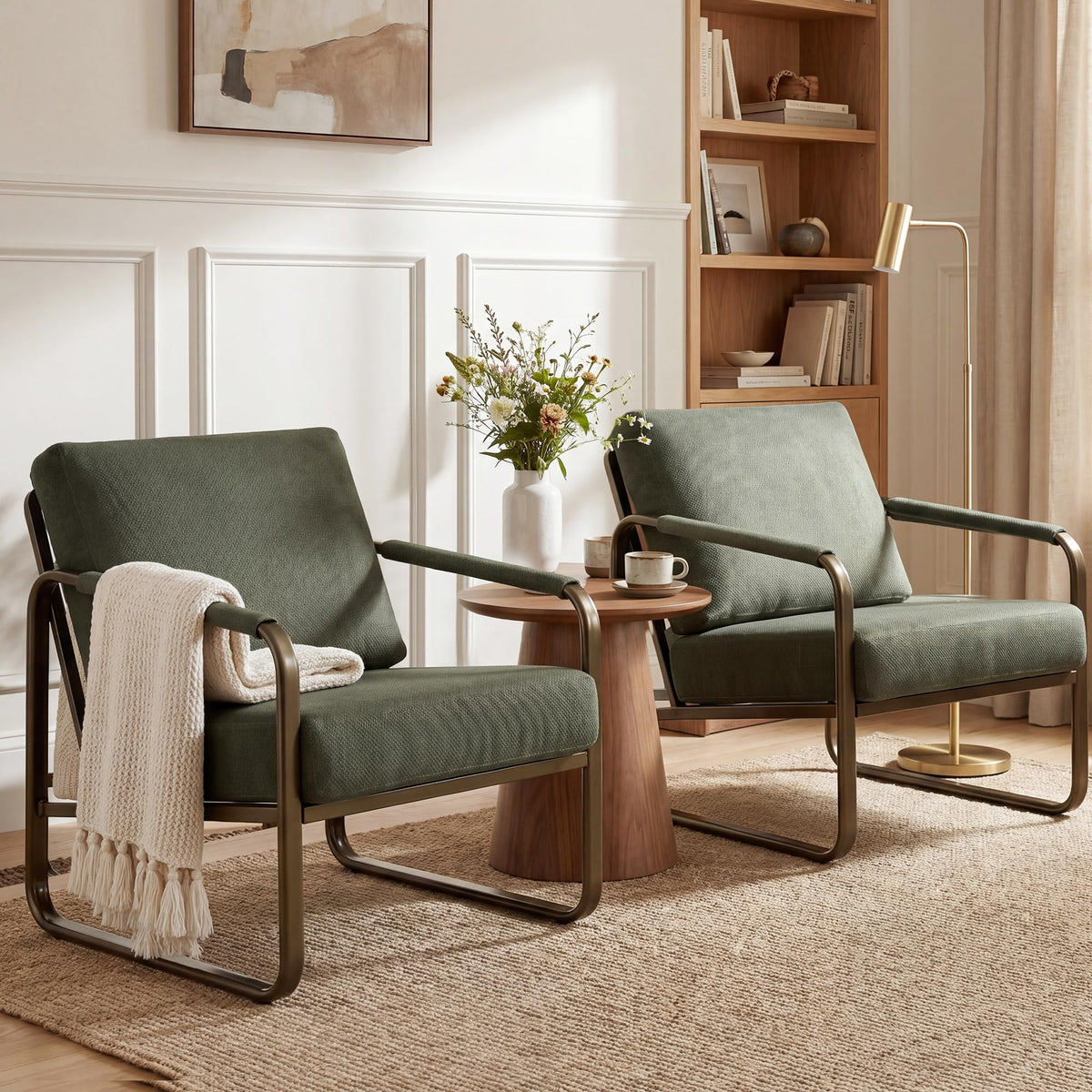 Set of 2 Green Fabric Accent Chair J11879