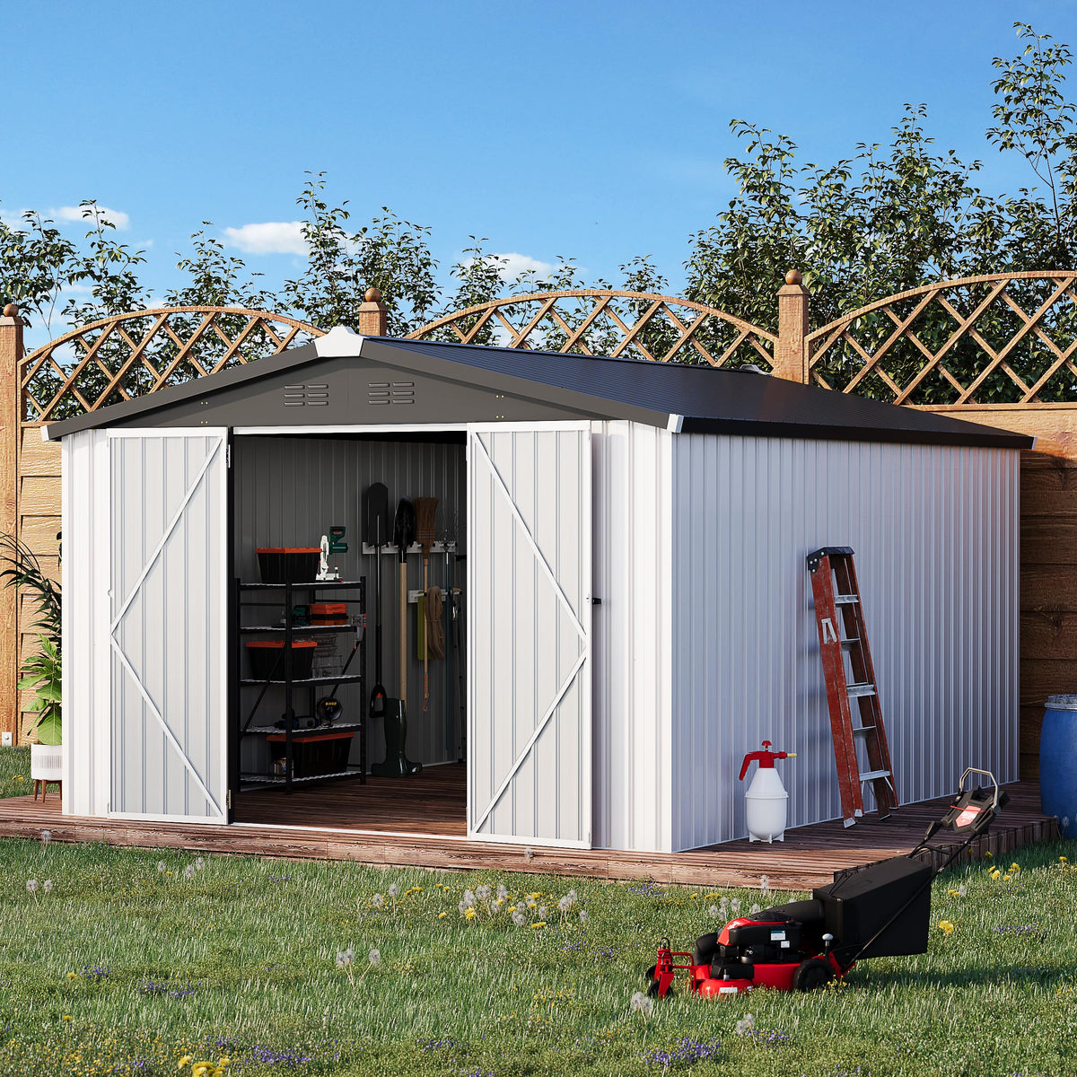 10x14 White Metal Outdoor Storage Shed Q232